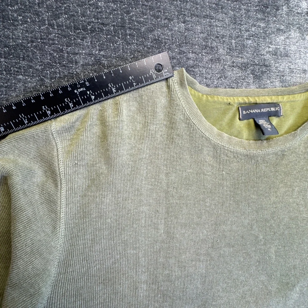 Banana Republic Sweater Men XL Olive Green Ribbed Knit Cotton Pullover Crew Neck